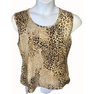 Lisa International Womens XL Sleeveless Brown Leopard Print Tank Blouse Spandex